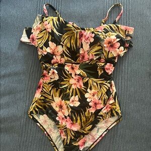 Kona Sol Floral One Piece Swimsuit - Black, Pink, Green